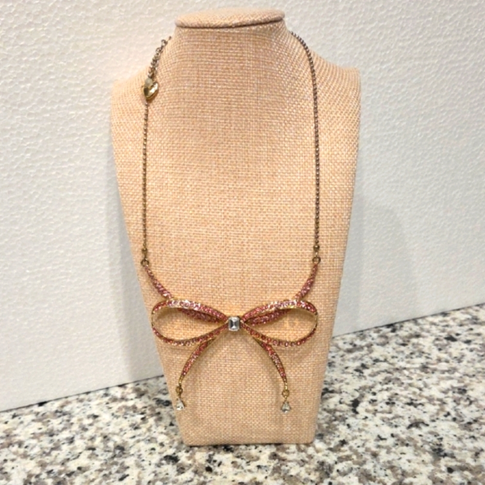 Betsey Johnson Gold and Pink Bow Necklace